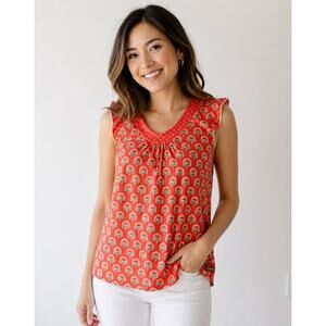 Matilda Jane Glowy Blaze Red Paisley Polka Dot Ruffle Top - Size Large